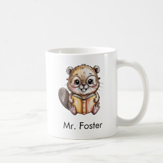 Caneca De Café Cute Beaver Reading a Book Custom