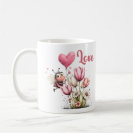 Caneca De Café Cute Bee Love Heart & Floral 
