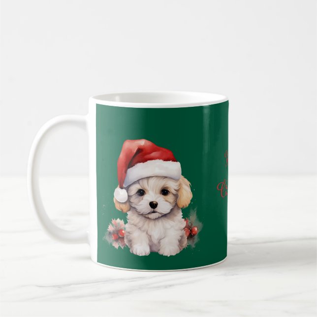 Caneca De Café Cute Bichon Frise at Christmas (Esquerda)