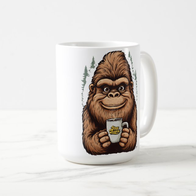 Caneca De Café Cute Bigfoot Drinking Coffee  Funny Sasquatch  (Frente Esquerda)