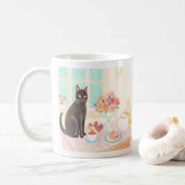 Caneca De Café Cute Black Cat at Tea Party Mug