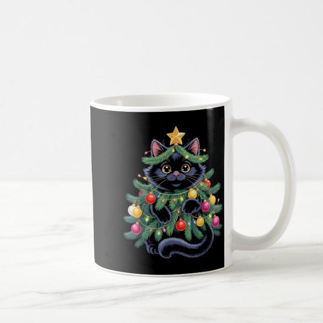 Caneca De Café Cute Black Cat Christmas Tree Funny Kitten Lover X (Direita)