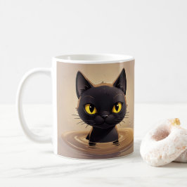 Caneca De Café Cute Black Cat Swimming Graphic Art