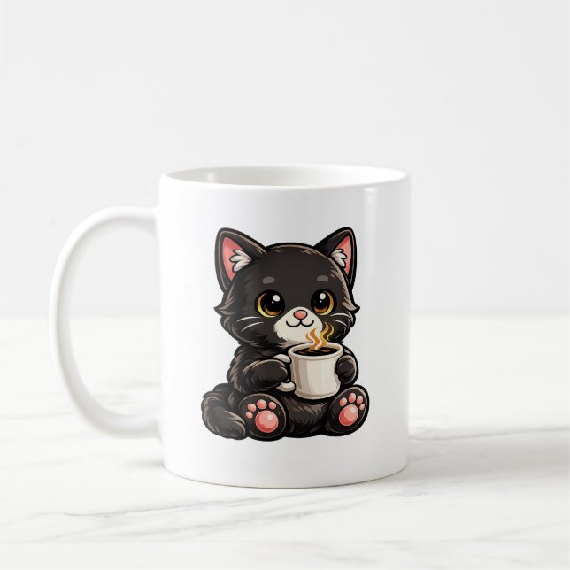 Caneca De Café Cute Black Cat with Coffee (Esquerda)