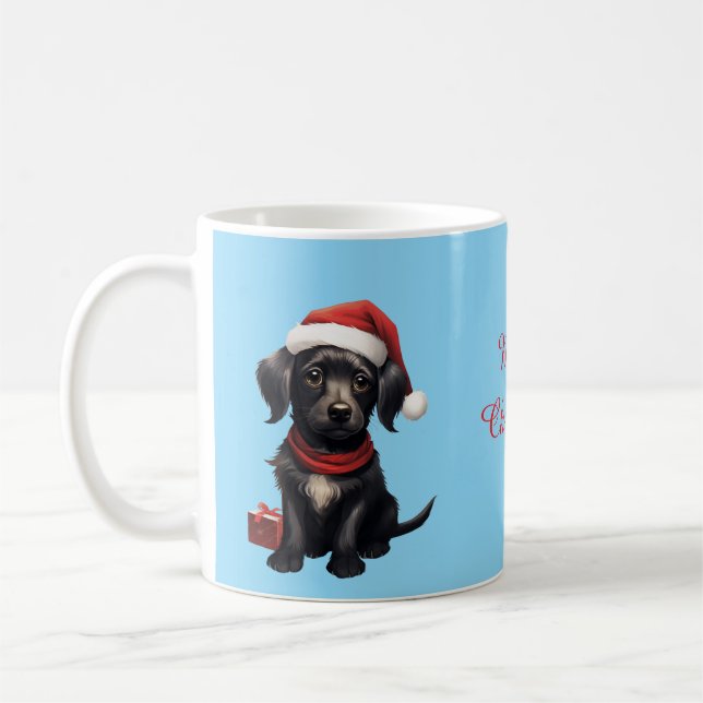 Caneca De Café Cute Black Dog at Christmas (Esquerda)