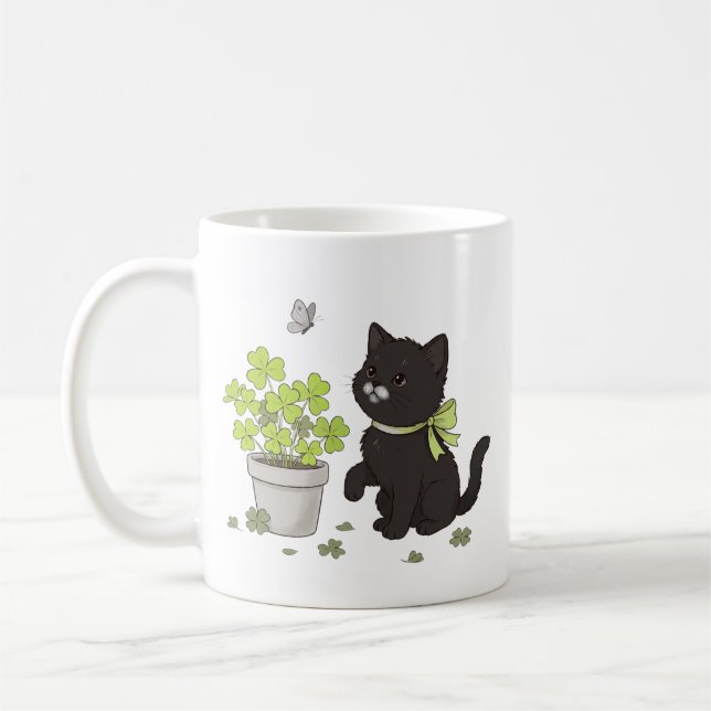 Caneca De Café Cute Black Kitten Cozy Nature Cat Illustration Mug (Esquerda)