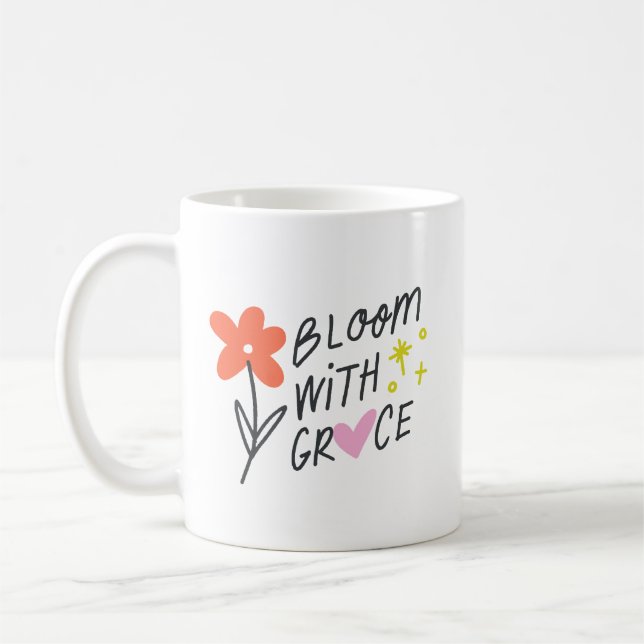 Caneca De Café Cute Bloom With Grace Hand Drawn Red Flower Pink (Esquerda)