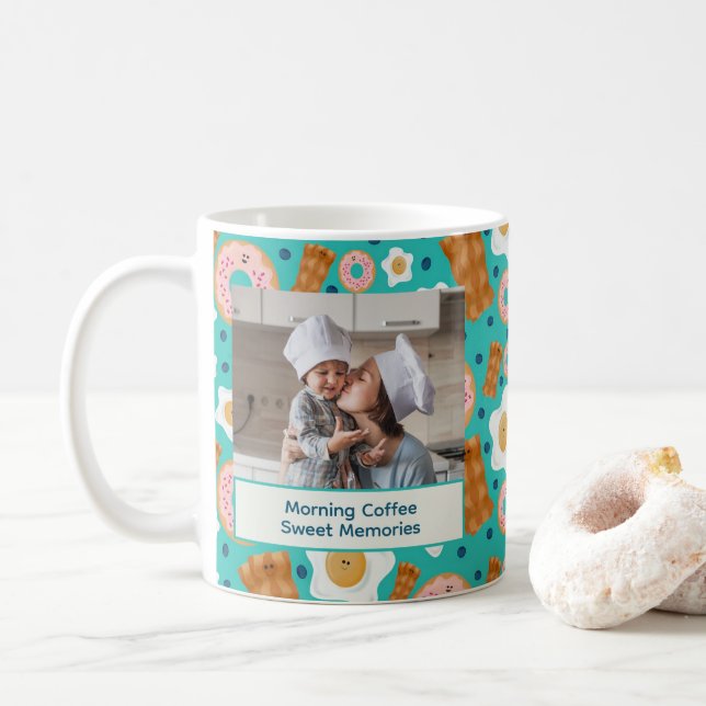 Caneca De Café Cute Blue Breakfast Customizable Pastel (Com Donut)