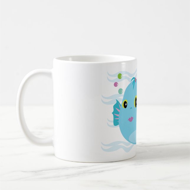 Caneca De Café Cute Blue Tropical Fish Pink Fins (Esquerda)