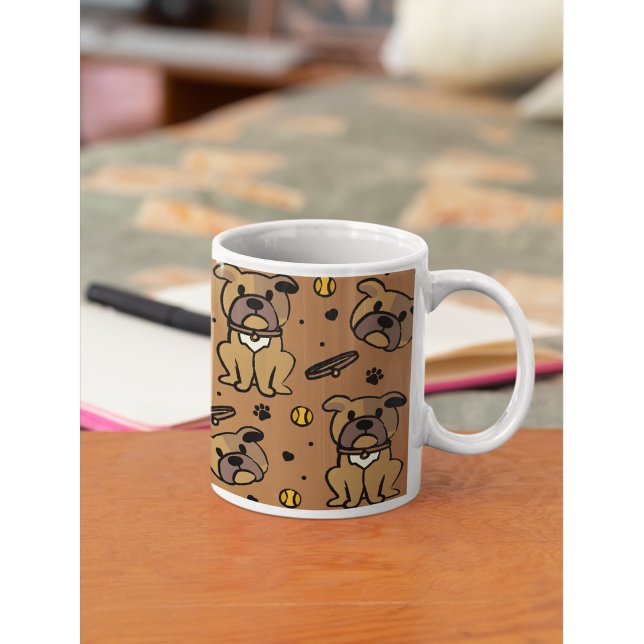 Caneca De Café Cute Brown Bulldog Pattern Personalized Gift (Start your morning with these cute pups.🐾 The perfect wrap-around gift for Bulldog lovers.)