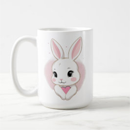 Caneca De Café Cute Bunny Holding Heart | Romantic Design
