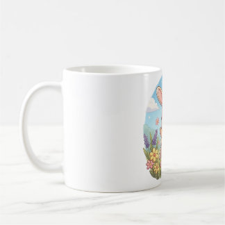 Caneca De Café Cute Bunny Hopping in a Flower Field