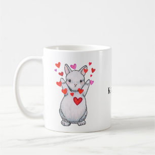 Caneca De Café Cute Bunny Rabbit Hug com coração Nome personaliza