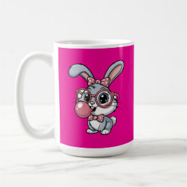 Caneca De Café Cute Bunny with Glasses Blowing Bubble Gum