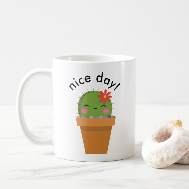 Caneca De Café cute cactus mug, nice day mug (Com Donut)