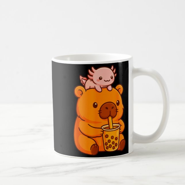 Caneca De Café Cute Capybara Drinking Bubble Tea And Axolotl Kawa (Direita)