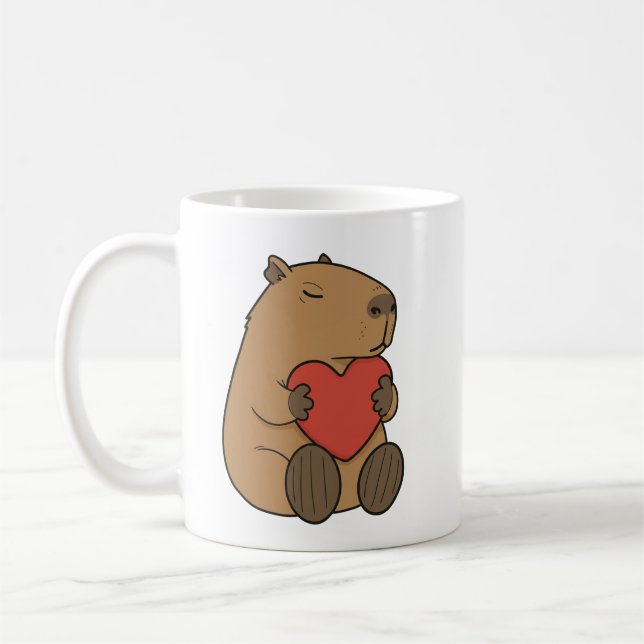 Caneca De Café Cute Capybara Hugging Heart Valentine (Esquerda)