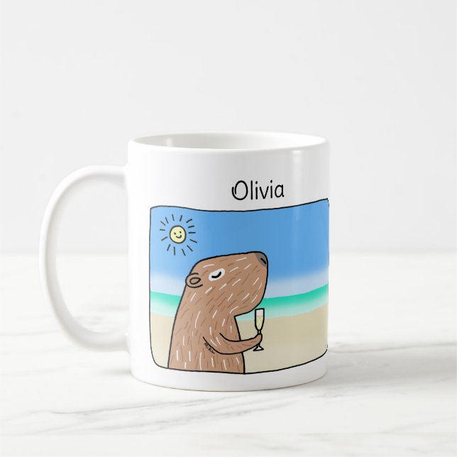 Caneca De Café Cute Capybara se resfriando no nome personalizado  (Esquerda)