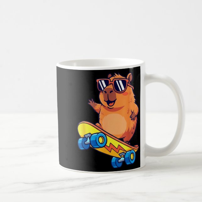 Caneca De Café Cute Capybara Skateboarding Chill Animal Lover Art (Direita)