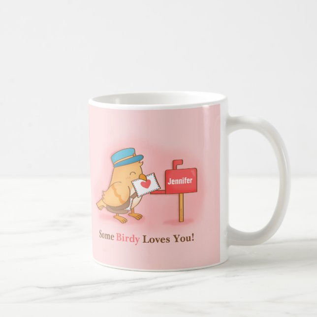 Caneca De Café Cute Carteiro Algum Passarinho Te Ama Pun Personal (Direita)