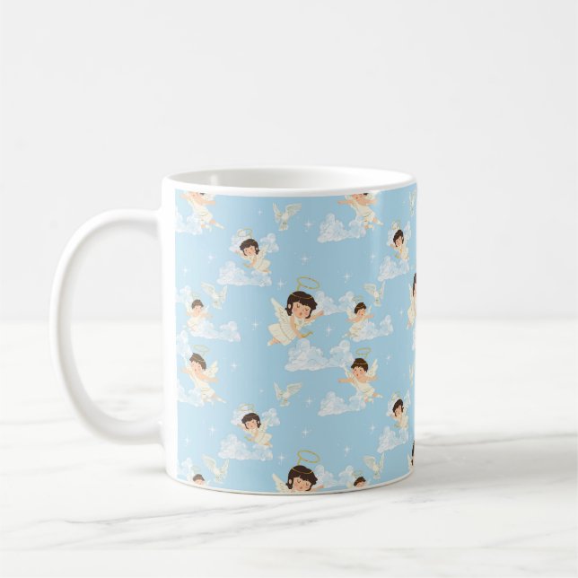 Caneca De Café  Cute Cartoon Angels And Doves Seamless Pattern (Esquerda)