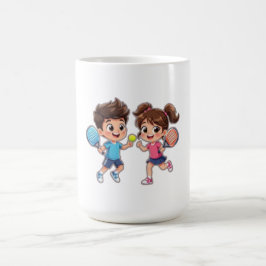 Caneca De Café Cute Cartoon Boy and Girl Playing Padel Tennis – F