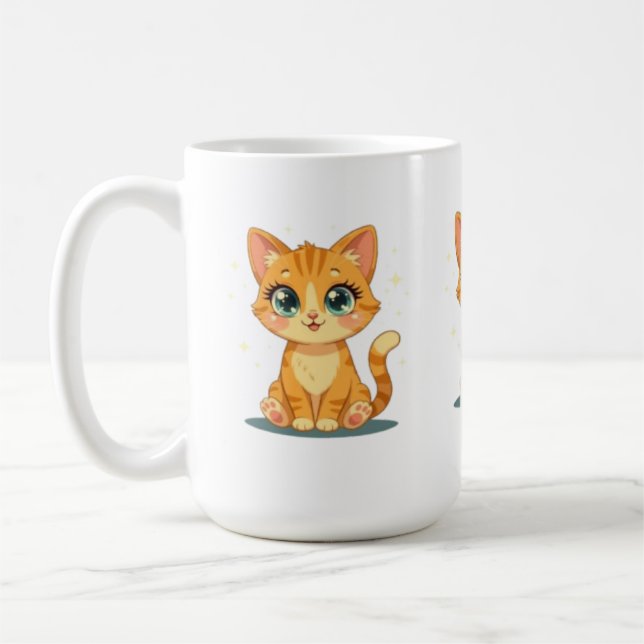 Caneca De Café **Cute Cartoon Cat – Adorable Kitty Illustration** (Esquerda)
