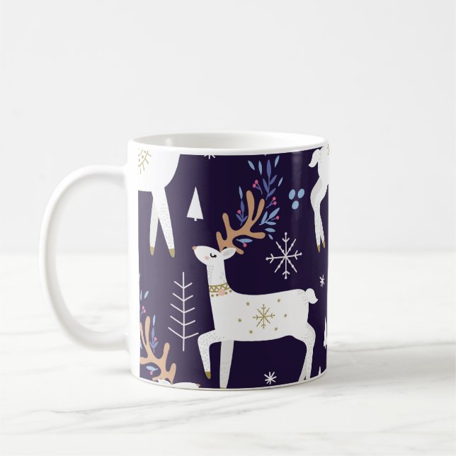Caneca De Café Cute cartoon deer seamless pattern, nursery backgr (Esquerda)