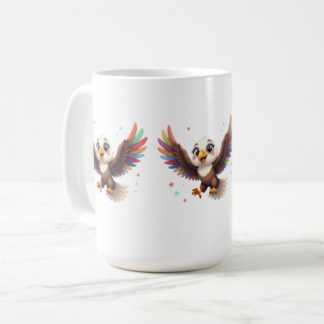 Caneca De Café Cute Cartoon Eagle Flying – Friendly Vector Art (Frente Esquerda)