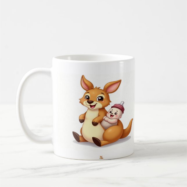 Caneca De Café Cute Cartoon Kangaroo with Baby and Milk Bottle -  (Esquerda)