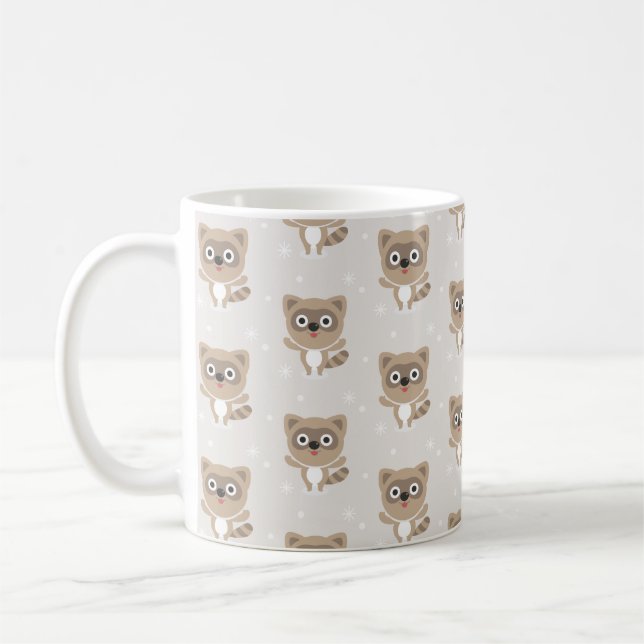 Caneca De Café Cute Cartoon Raccoons Winter Pattern (Esquerda)