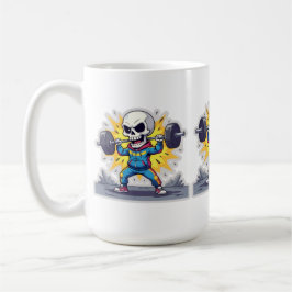 Caneca De Café “Cute Cartoon Skeleton Weightlifter • Funny Gym Ba