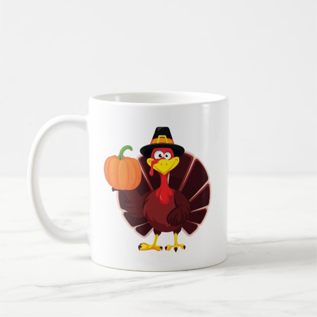Caneca De Café Cute Cartoon Turkey Thanksgiving Art (Esquerda)