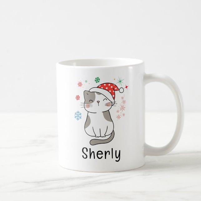 Caneca De Café Cute Cat Christmas Custom Name (Direita)