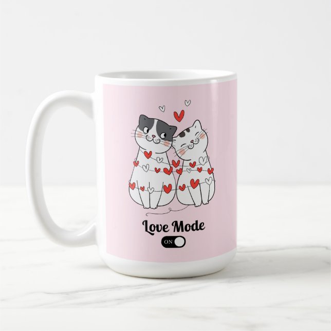 Caneca De Café Cute Cat Couple Valentine Illustration (Esquerda)