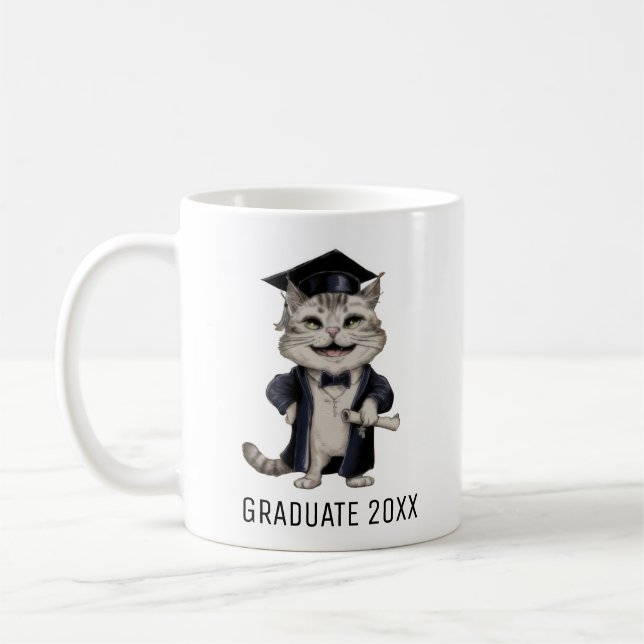 Caneca De Café Cute Cat Graduation Personalized (Esquerda)
