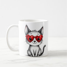 Caneca De Café Cute Cat Heart Glasses Coffee Mug