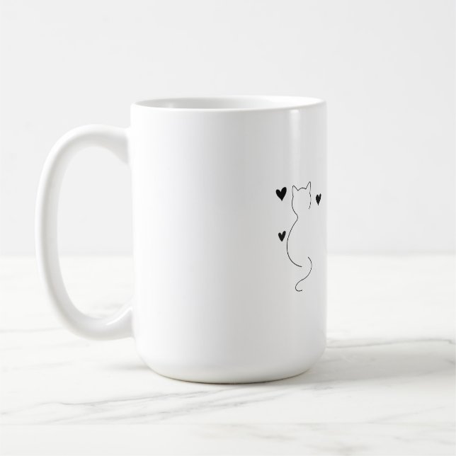 Caneca De Café Cute cat line drawing, with three hearts (Esquerda)