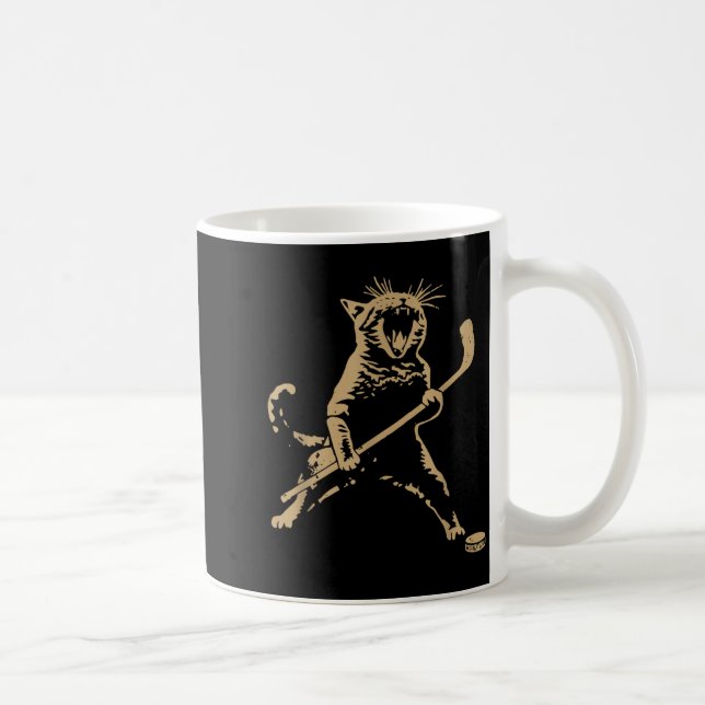 Caneca De Café Cute Cat Playing Ice Hockey Lover Player Funny  (Direita)
