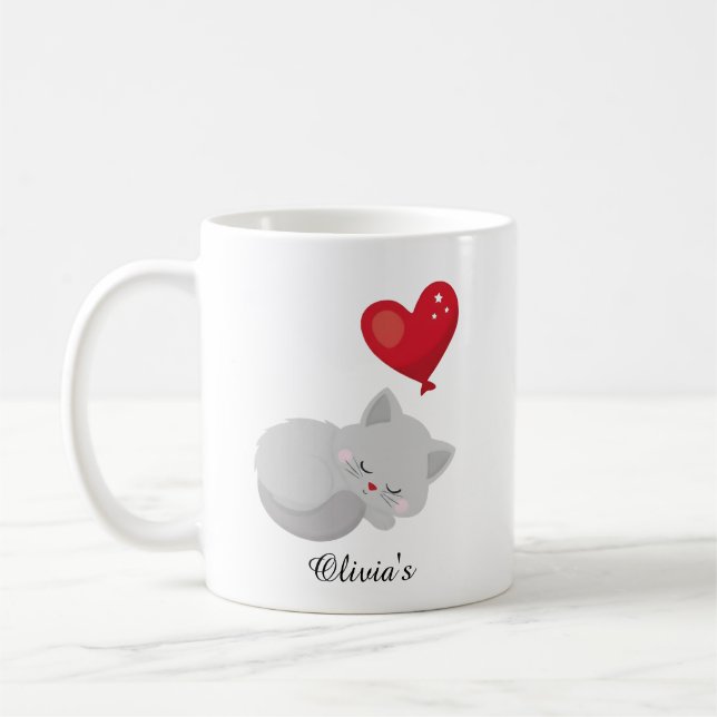 Caneca De Café Cute Cat Sleeping Custom Name Perfect For Gift (Esquerda)