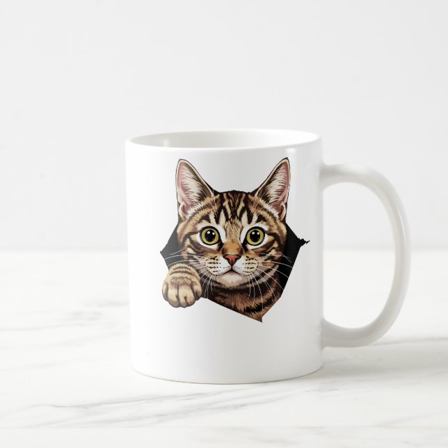 Caneca De Café Cute cat torn the fabric cat tearing  (Direita)