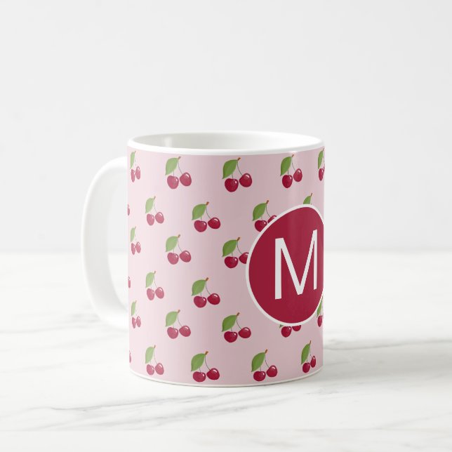 Caneca De Café Cute Cherry Pattern Personalised Monogram (Frente Esquerda)