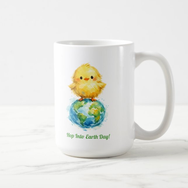 Caneca De Café Cute Chick on Globe - Easter & Earth Day Design (Direita)