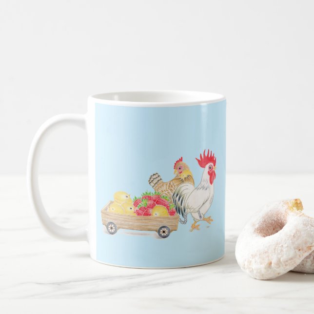 Caneca De Café Cute Chicken Family Blue Mug (Com Donut)