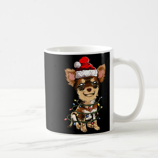 Caneca De Café Cute Chihuahua Santa Christmas Tree Lights Xmas Do (Direita)