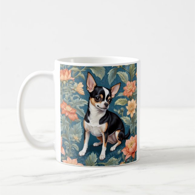 Caneca De Café Cute Chihuahua William Morris Inspirou Floral (Esquerda)