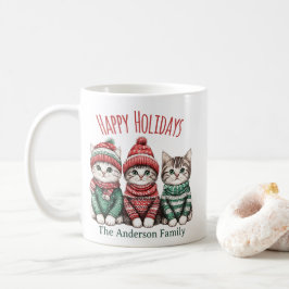 Caneca De Café Cute Christmas Cat Mug | Custom Family Name