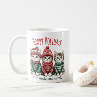 Caneca De Café Cute Christmas Cat Mug | Custom Family Name