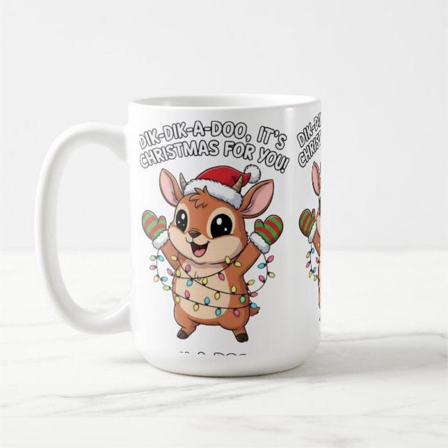 Caneca De Café Cute Christmas Dik-Dik – Festive Holiday Lights &  (Esquerda)