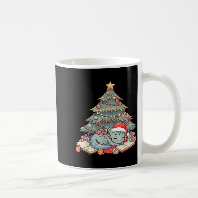 Caneca De Café Cute Christmas Dragon Sleeng Under Tree Books Love (Direita)
